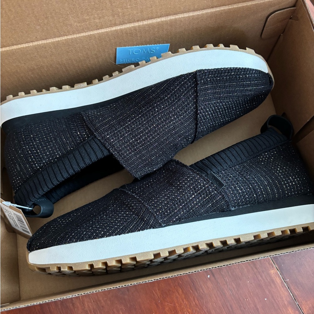 TOMS Black Slip-On Loafers with White Sole